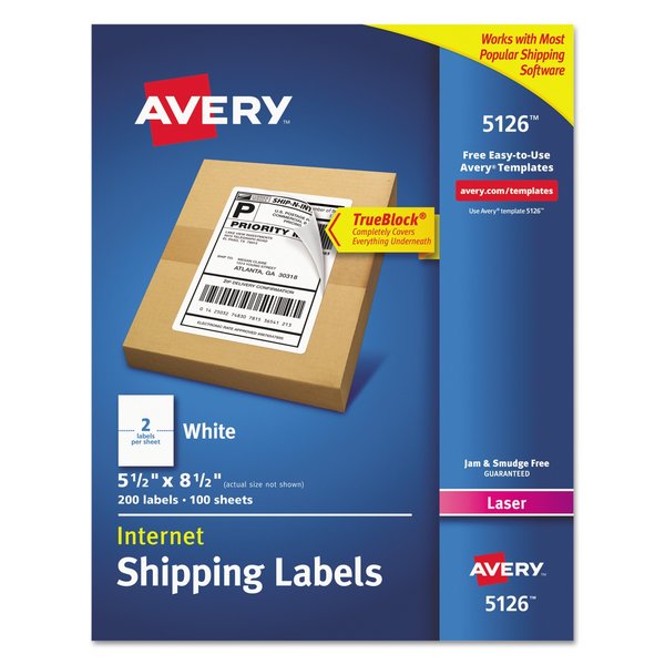 Avery Shipping Labels w/TrueBlock Technology, Laser, 5.5x8.5, White, PK200 05126